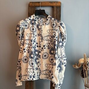 Marie Oliver Navy and Cream Patterned Blouse